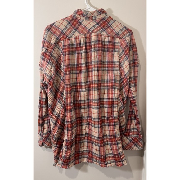 FREE PEOPLE Shirt small Juniper Ridge Raw Hem Gauzy Plaid Oversized Button Up - Picture 8 of 11